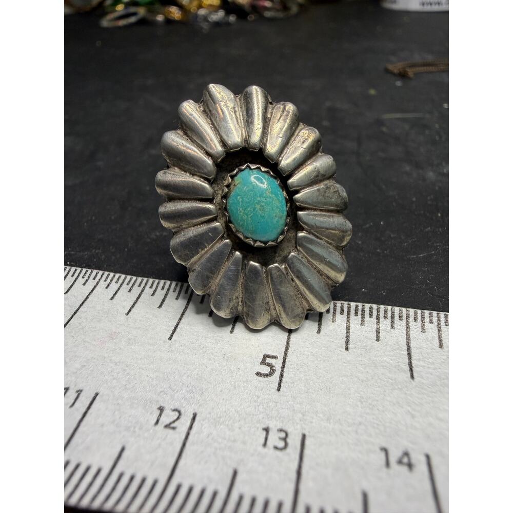 Large Vintage Jessie Claw Navajo  turquoise Sterling Silver Ring Size 4.5 - Picture 2 of 3